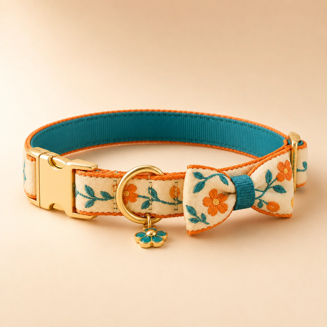 Coleira Floral Laço Teal